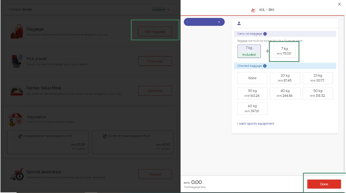 Airasia luggage capacity online