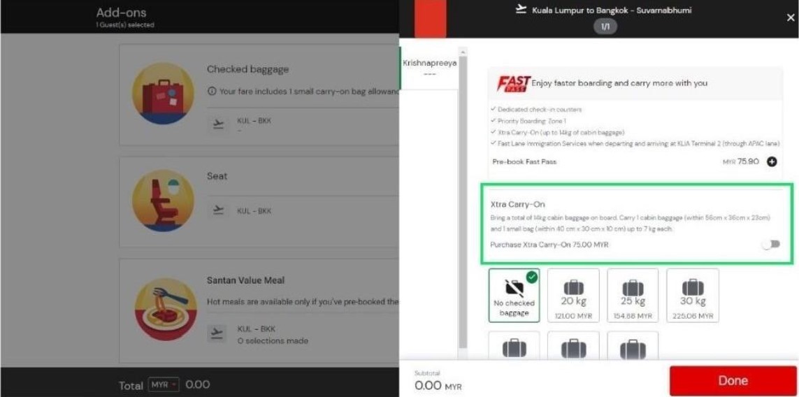 Airasia buy additional baggage online