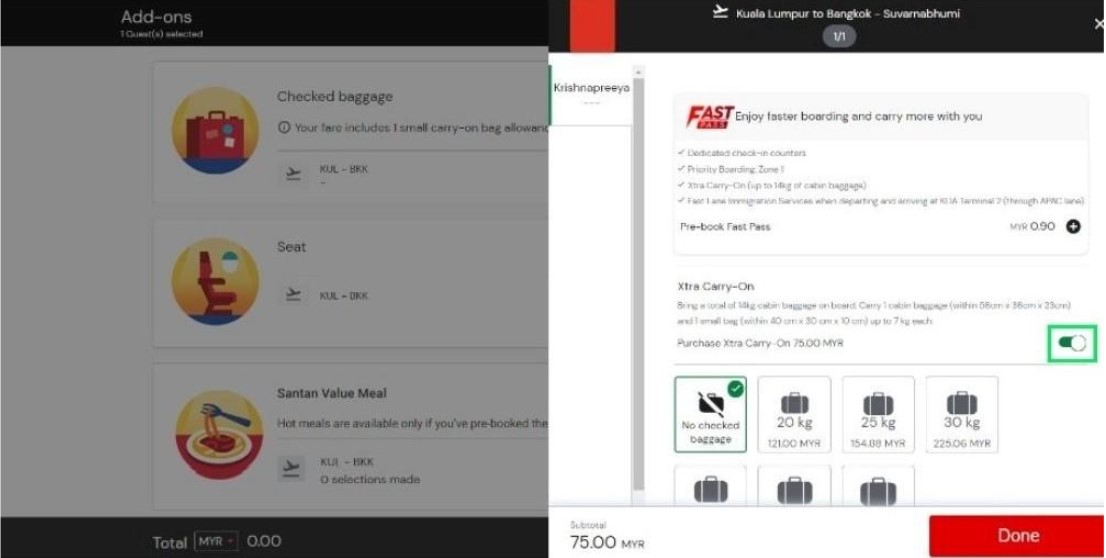 Xtra Carry On Cabin Baggage Upgrade for Airasia Flights