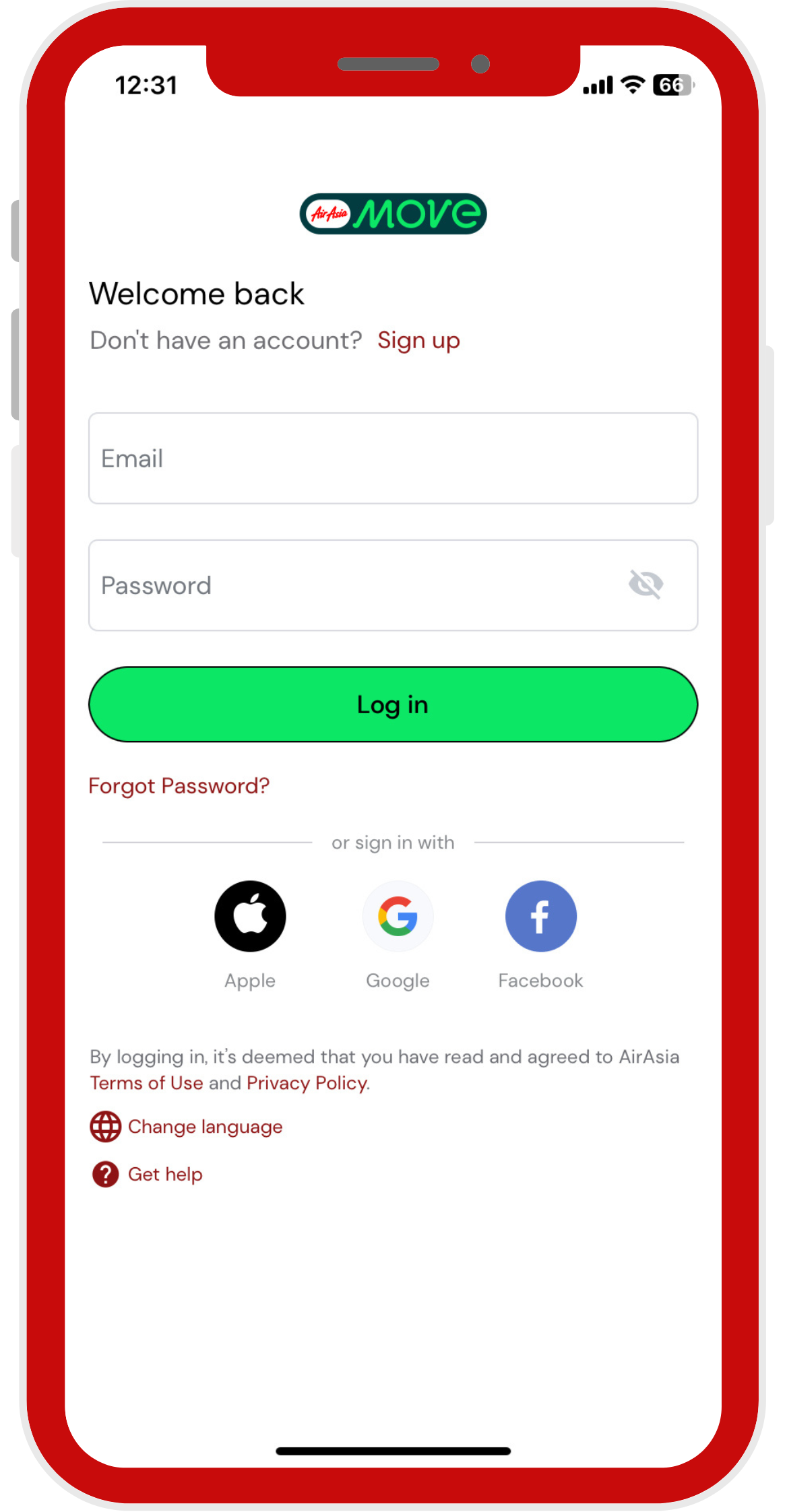 Log in as an airasia member