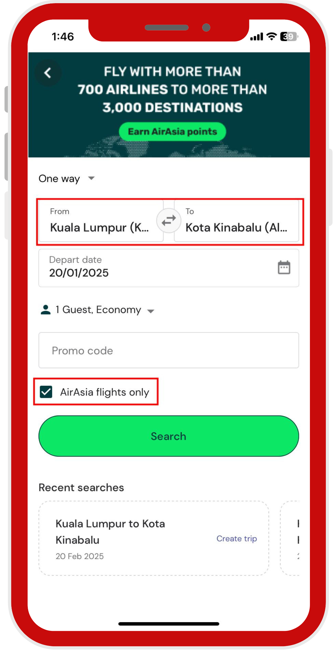 Select your departure and return time.