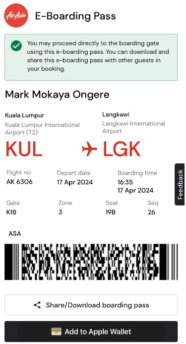 AirAsia Flights E Boarding Pass