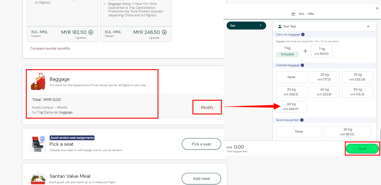 AirAsia Flights Checked Baggage Allowance 50kg 60kg